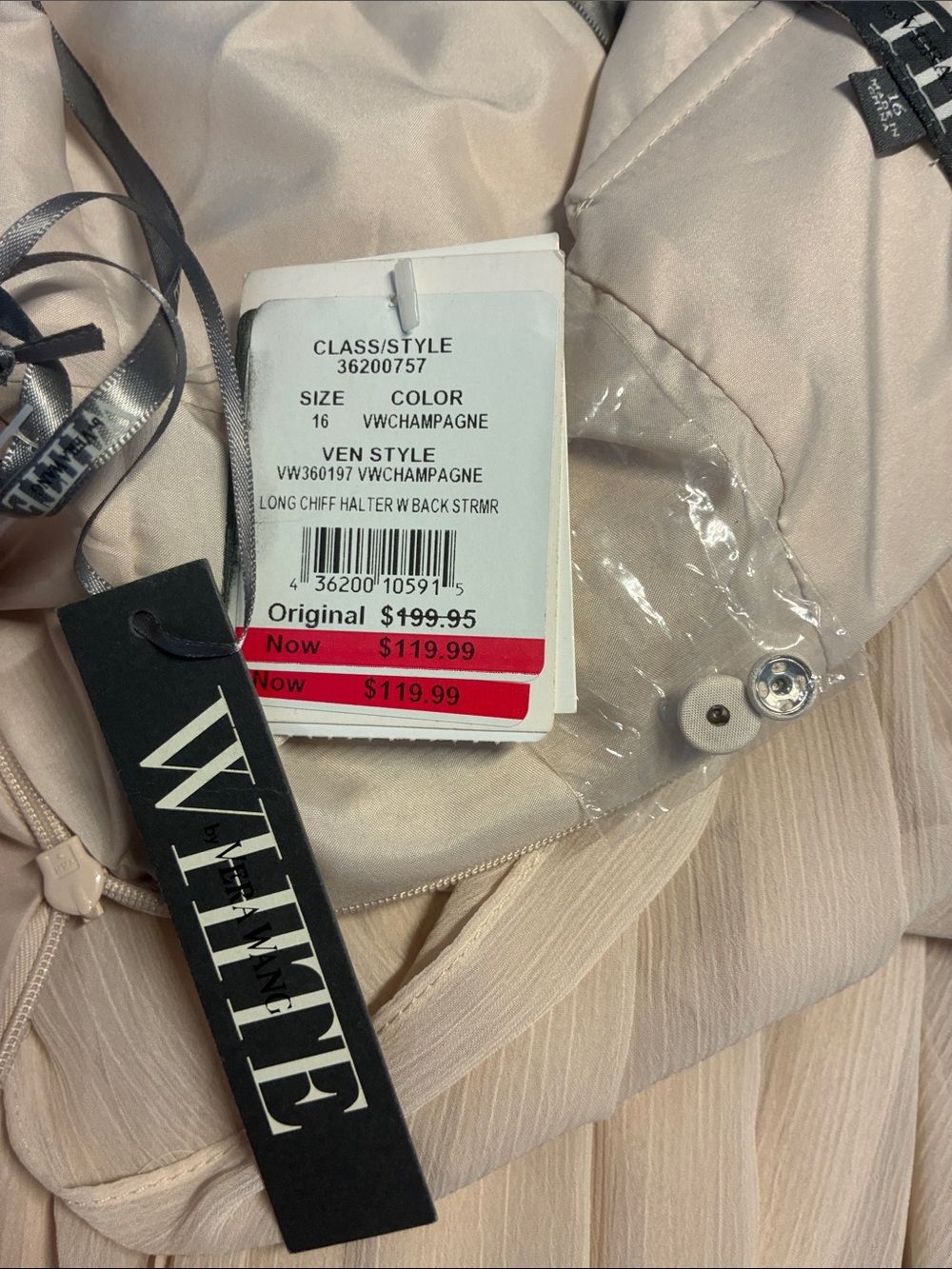 White Vera Wang Elegant Cream Halter Evening Dress - Picture 5 of 6
